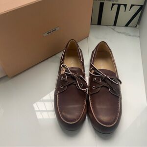 Miu Miu Dark Brown Leather Loafers